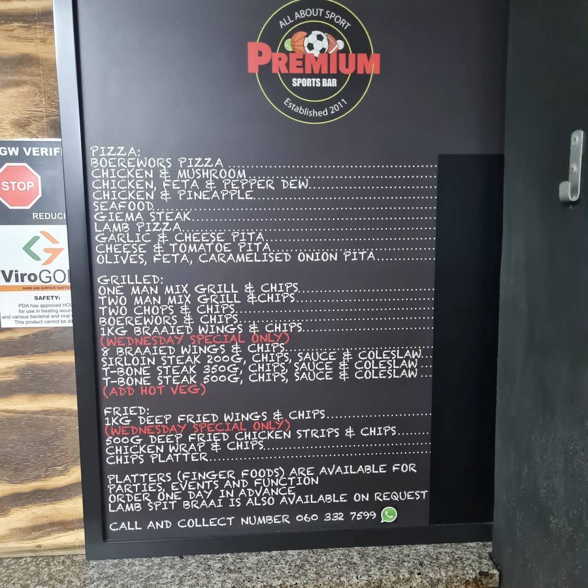 Menu at Premium Sports Bar, Cape Town, 1 Avocado St