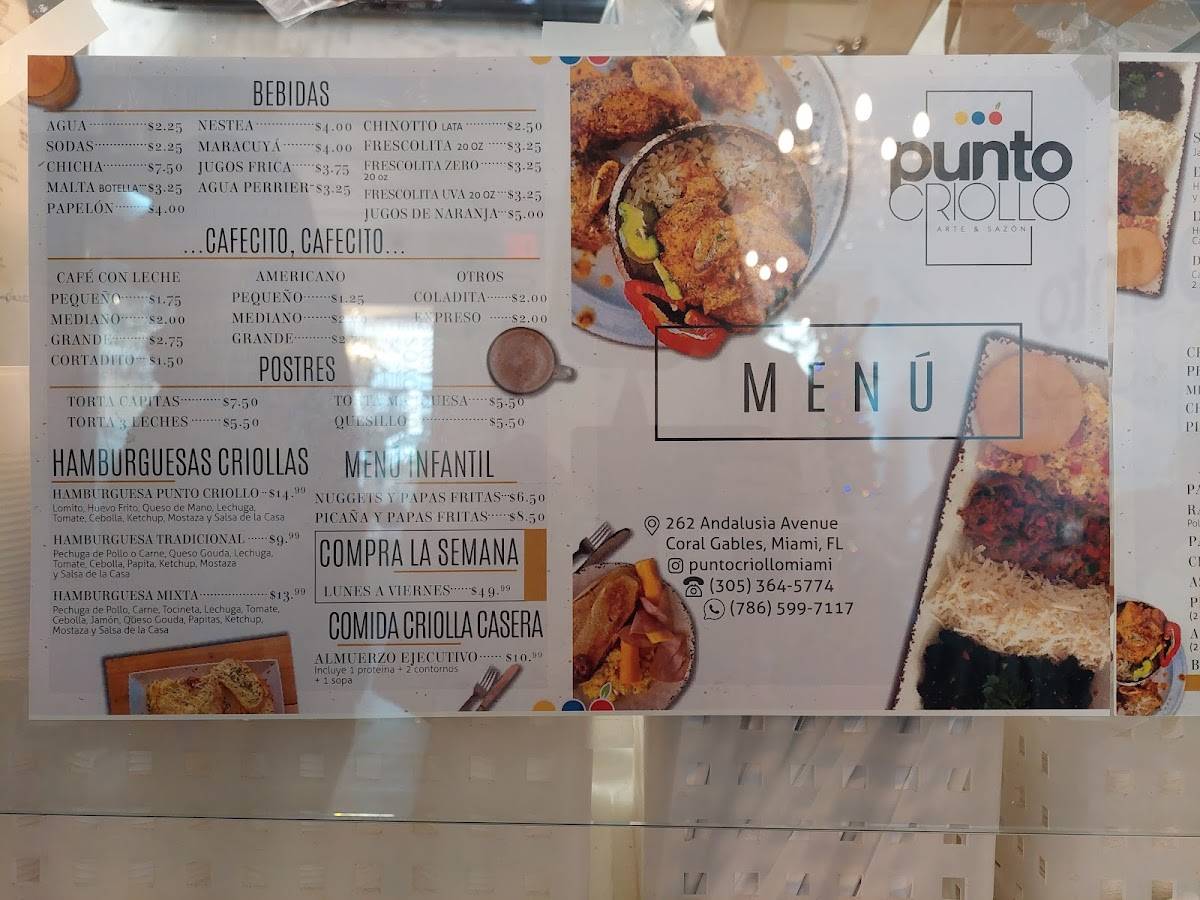 Menu at Punto Criollo restaurant, Miami