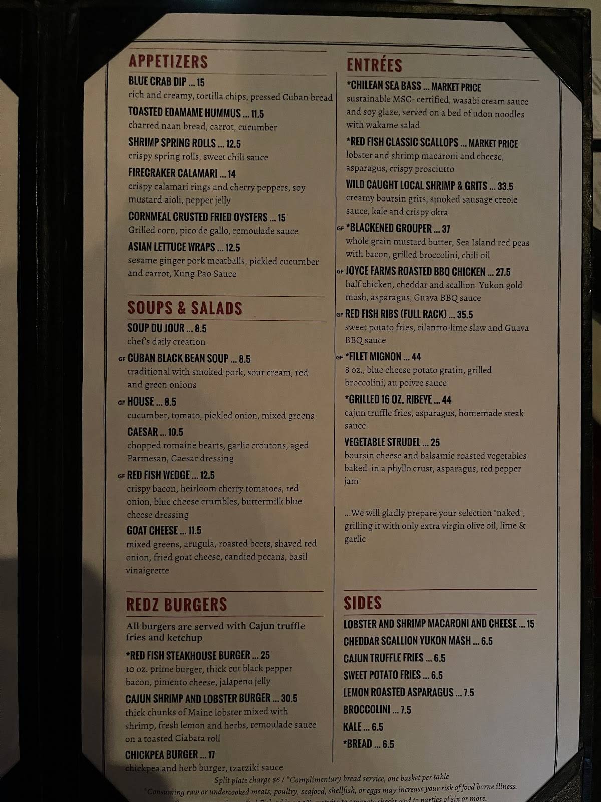 Menu at Red Fish Restaurant, Hilton Head Island