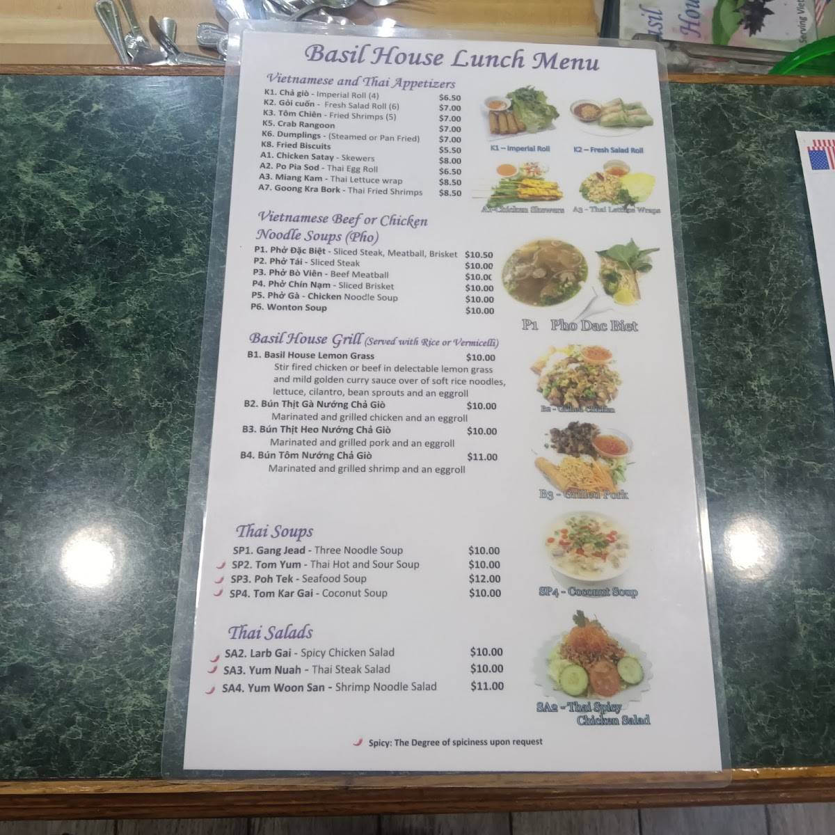 Menu at Basil House restaurant, Texas City