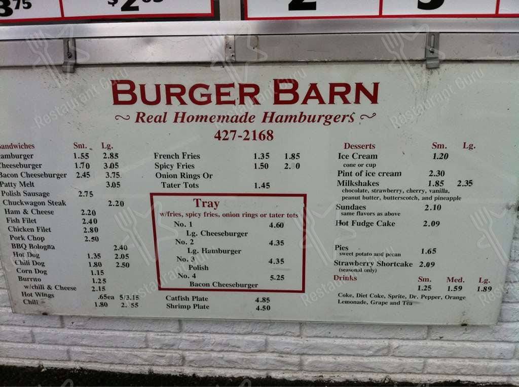 Burger Barn menu