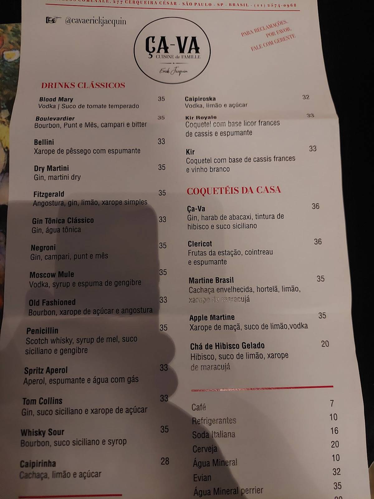 Menu Em A Va Bistr Chef Erick Jacquin Bela Vista Restaurante S O