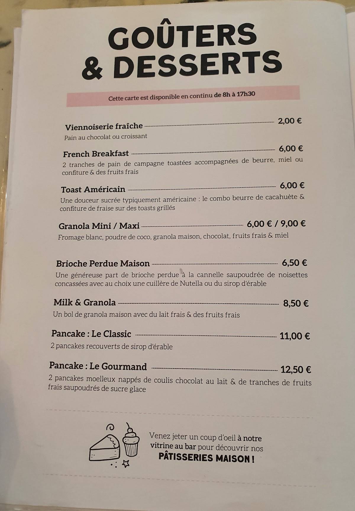 Menu at Café Love, Rouen