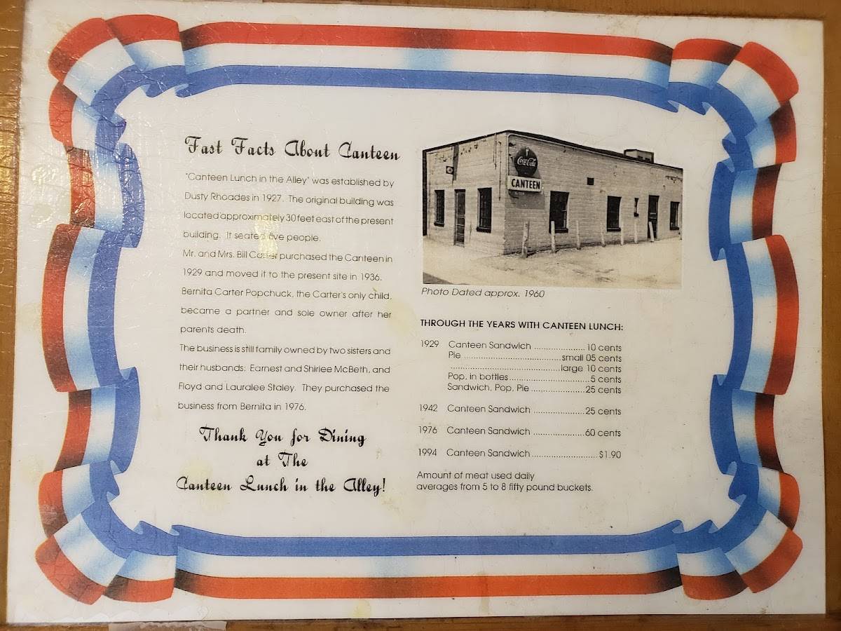 Menu at Canteen Lunch in the Alley restaurant, Ottumwa