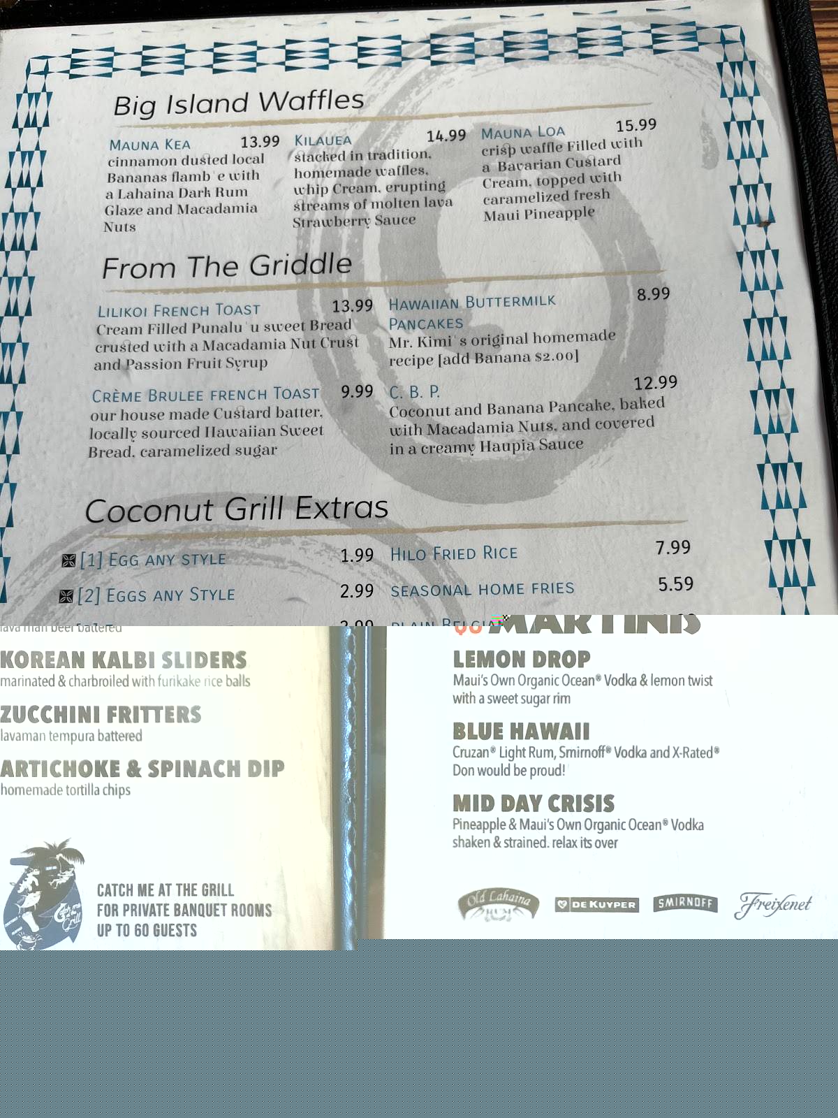 Menu at Coconut Grill restaurant, Hilo