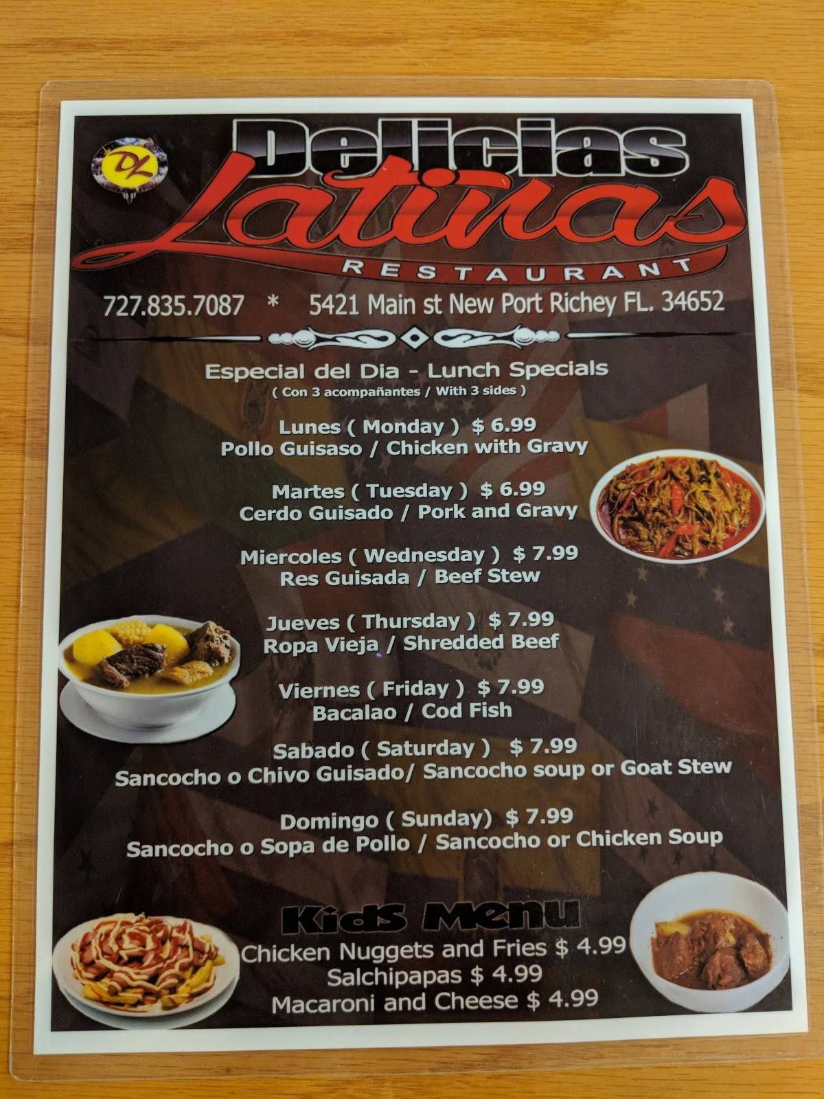 Menu At Delicias Latinas Restaurant New Port Richey