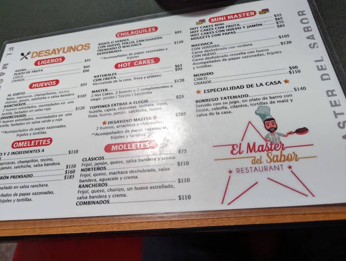 Carta Del Restaurante El Master Del Sabor Mexicali 