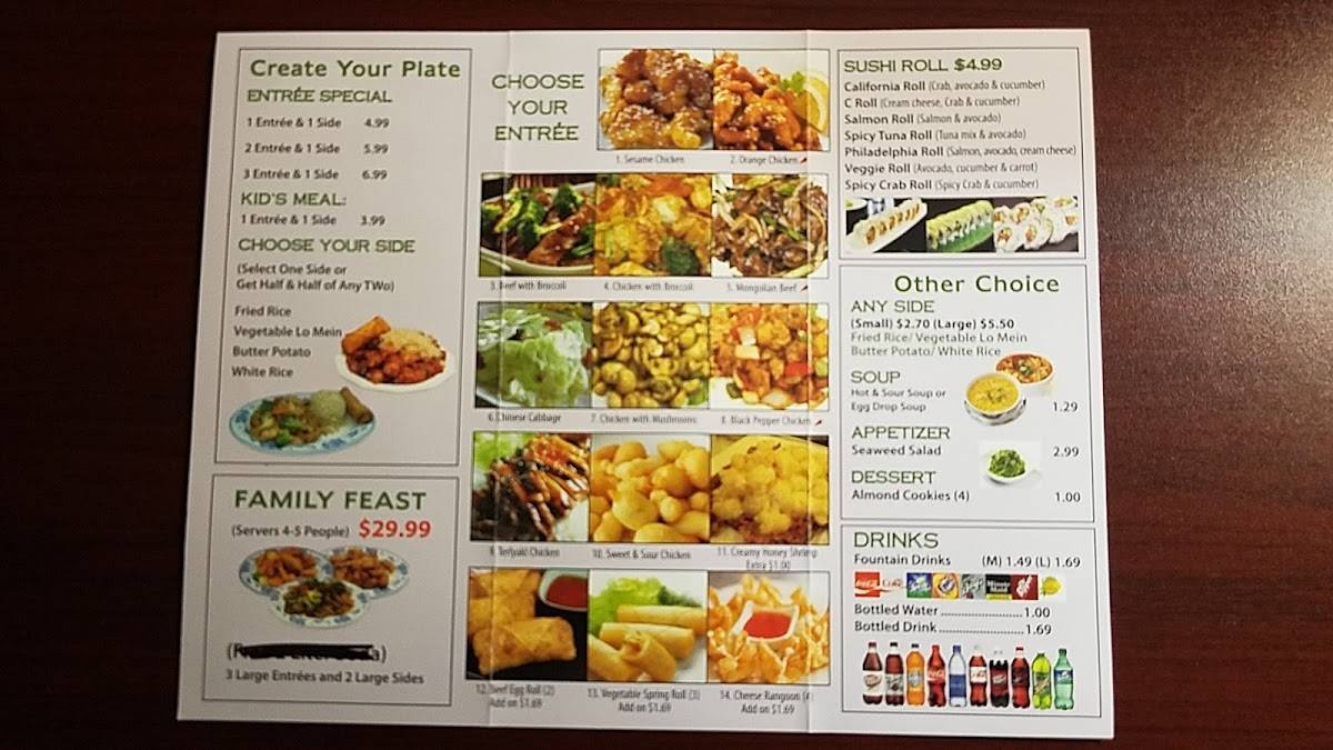 Menu at Jin's Express restaurant, Mineral Wells