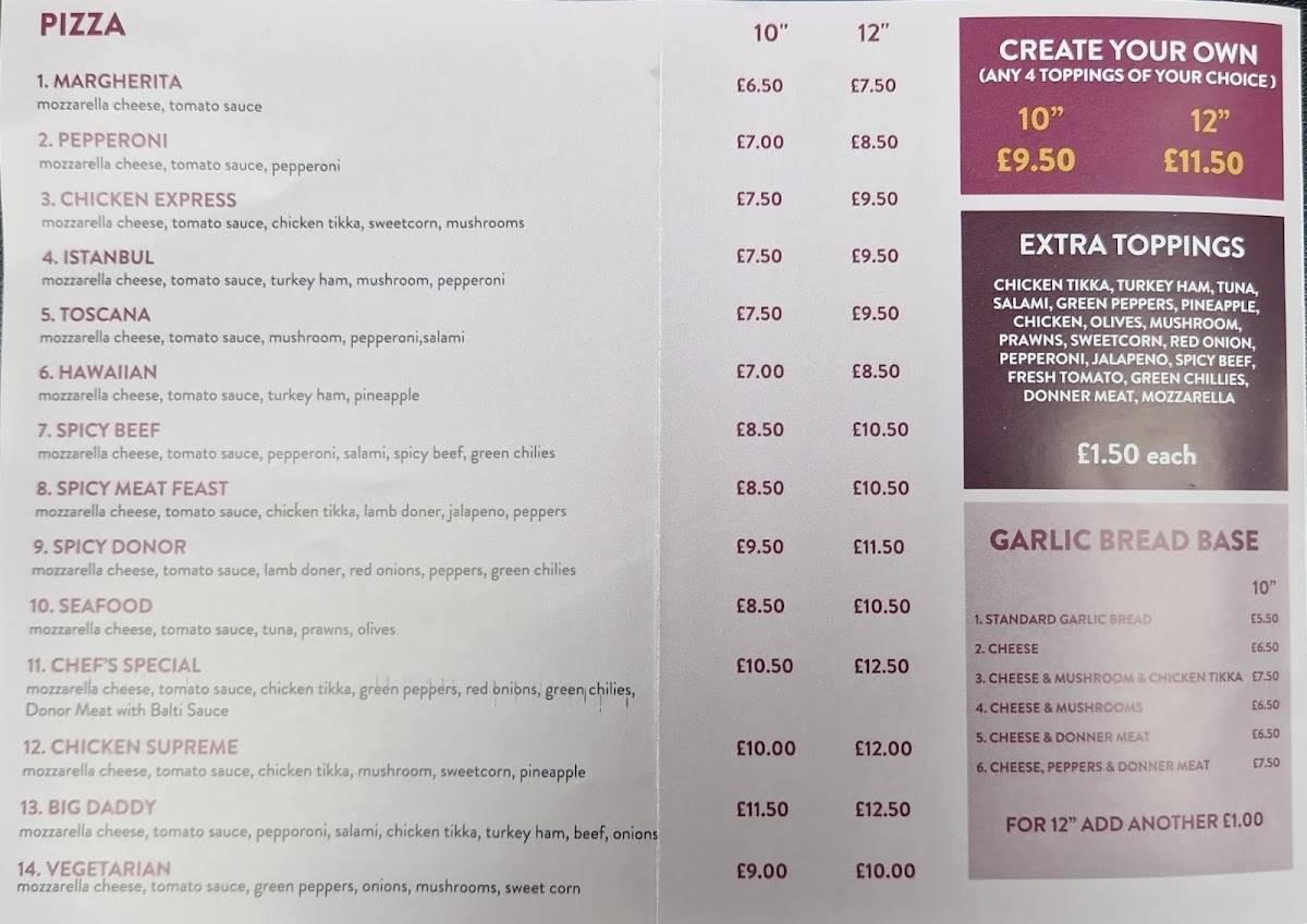 Menu at Parson Drove Takeaway, Wisbech Saint Mary