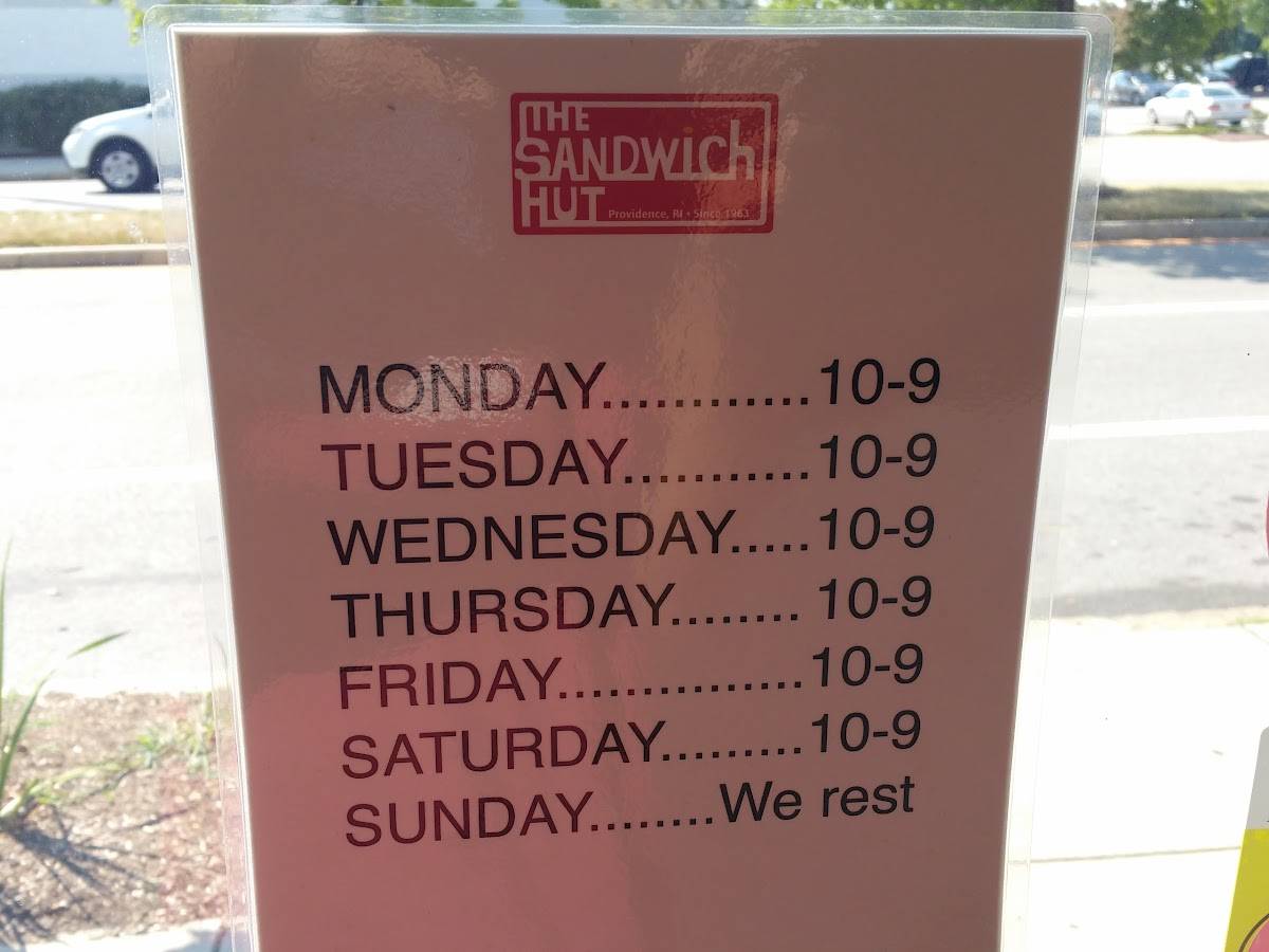 Menu at Sandwich Hut restaurant, Providence