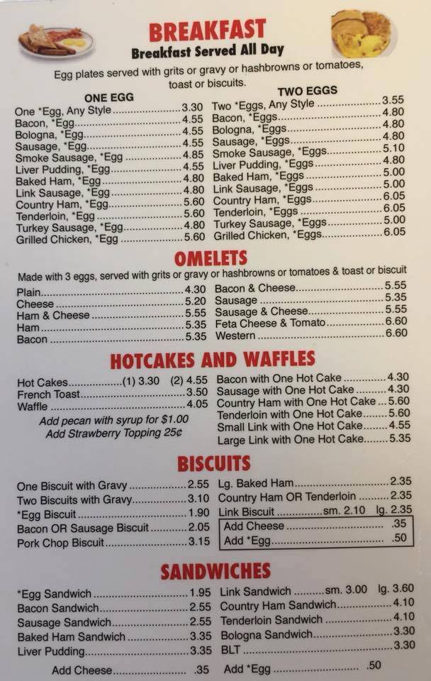 Menu at T-Ville Diner restaurant, Thomasville