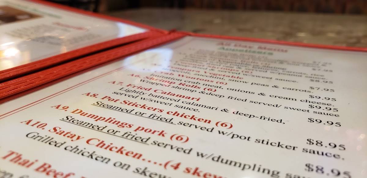 Menu at Thai House Restaurant, Eureka Springs