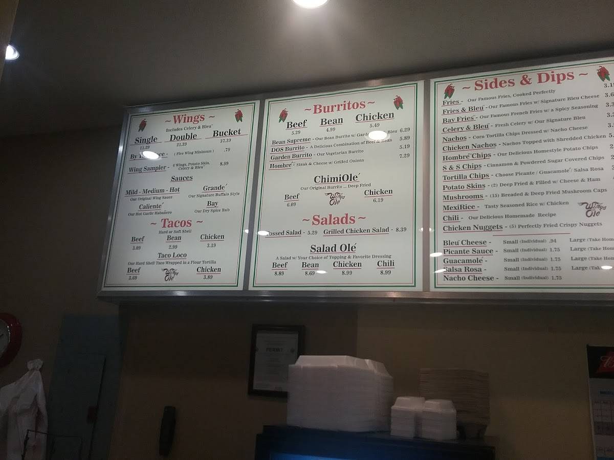 Menu at Wings Ole' Specialty Restaurant, University Ave