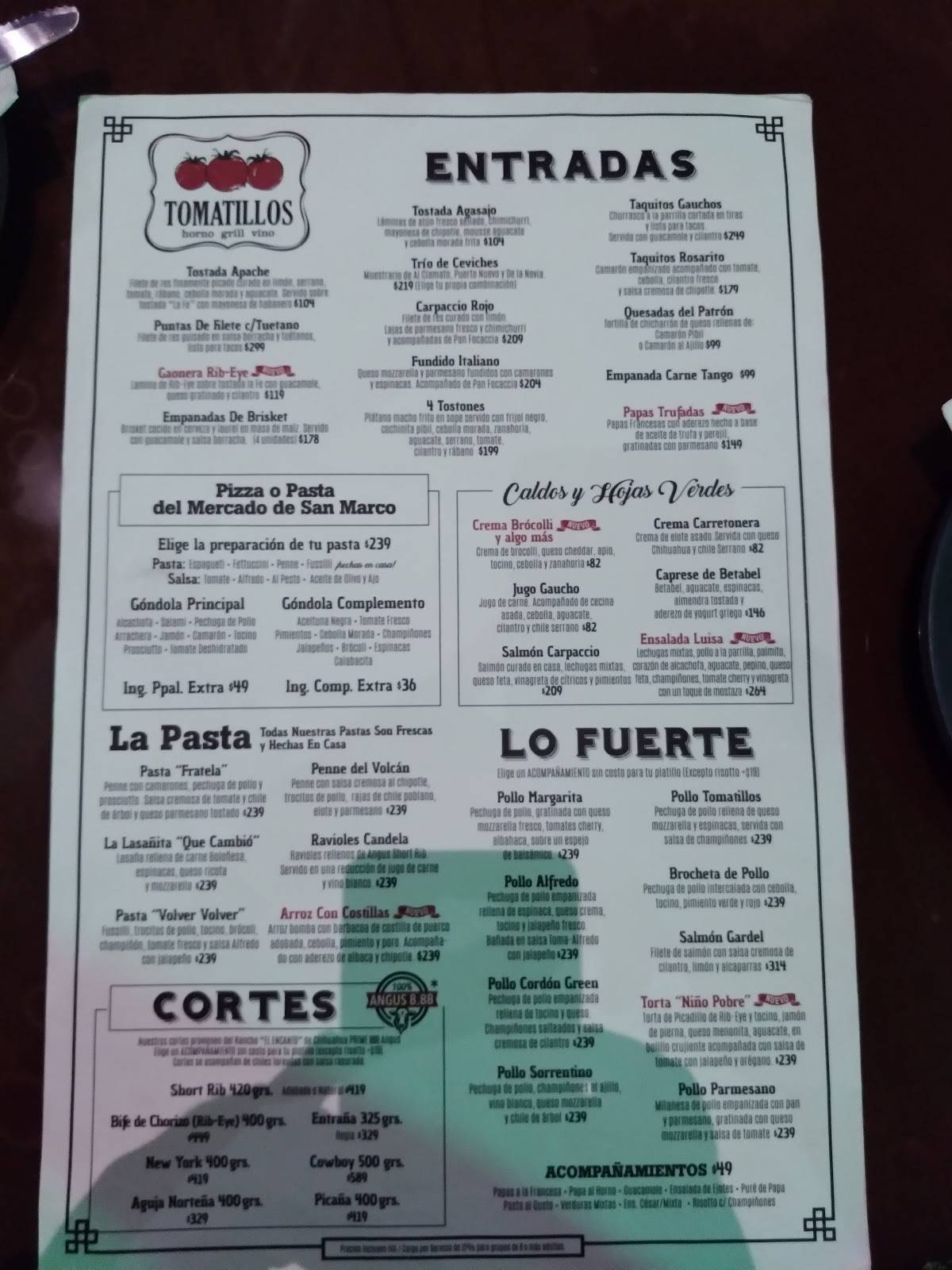 Menu at Restaurante Tomatillos, Nuevo Laredo, Av. Reforma 5038