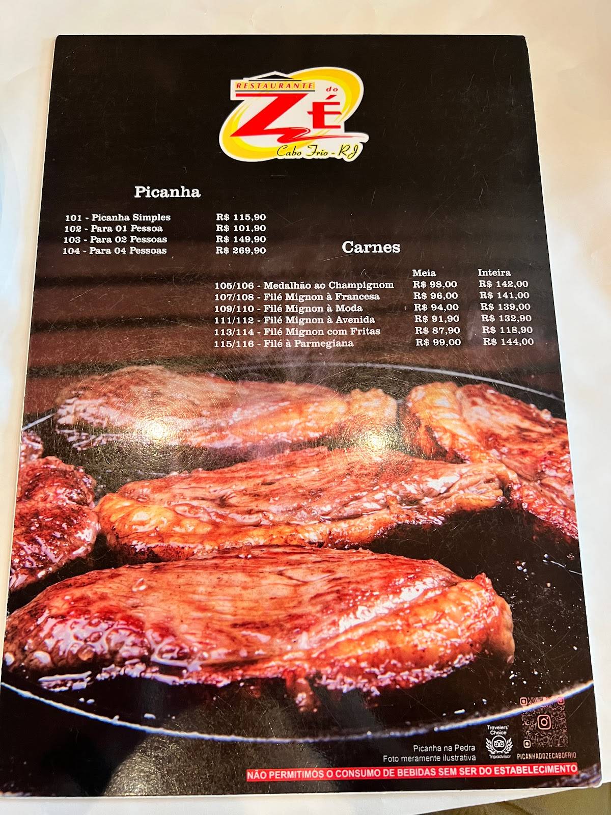Menu em Zé da Picanha churrascaria, Cabo Frio