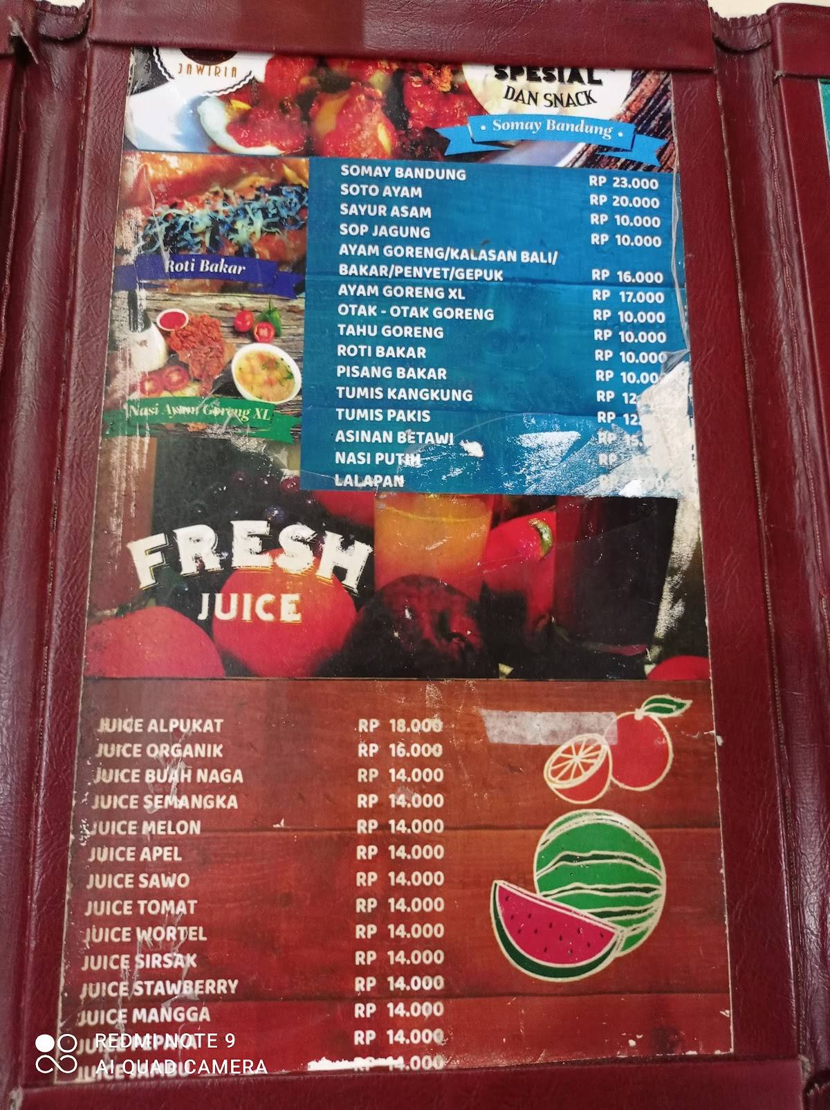 Menu at Rumah Makan Jawi Ria restaurant, Pontianak, Jl. Hasanuddin No.155