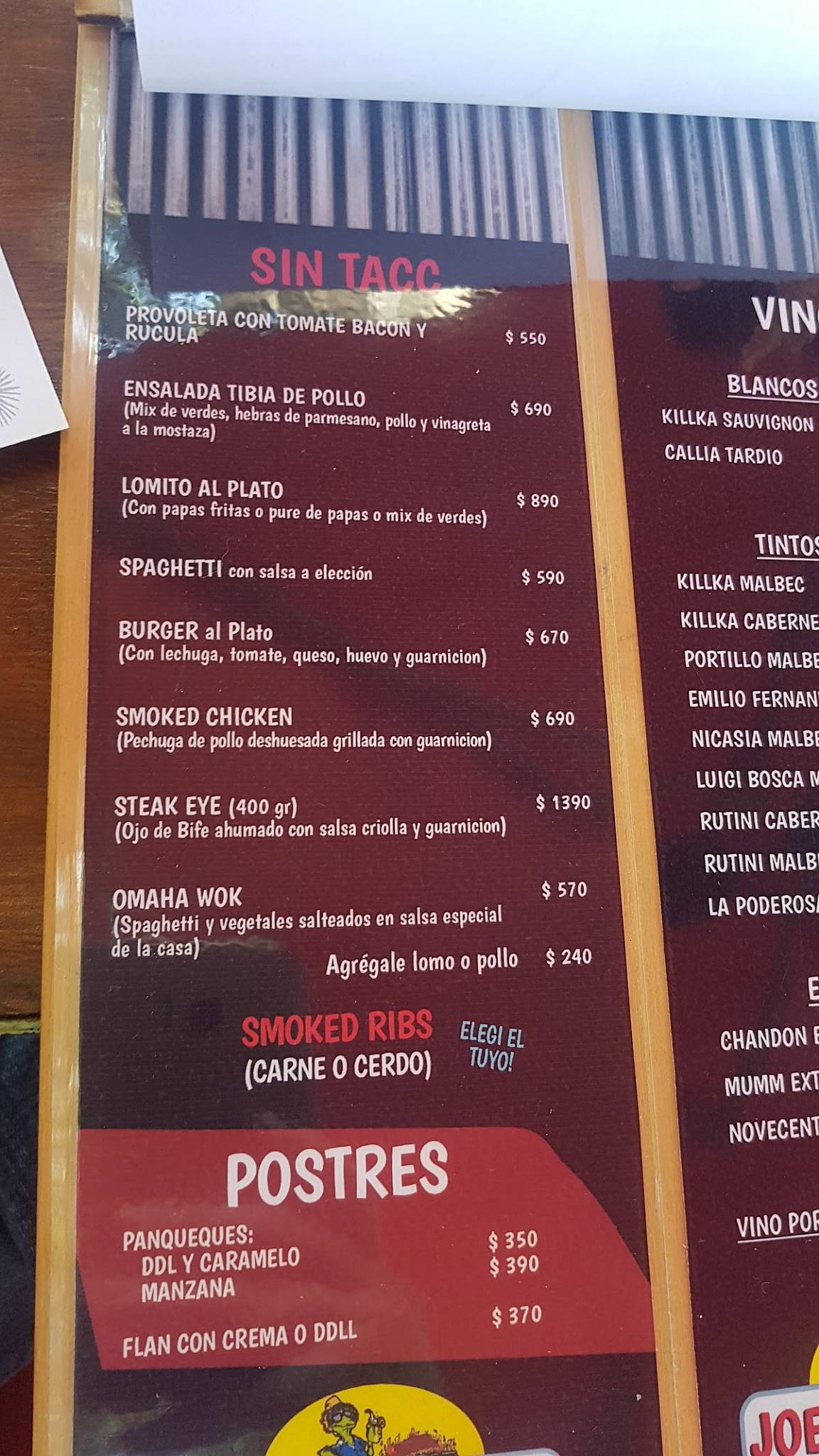 Carta del restaurante Joe´s Grill San Isidro, San Isidro