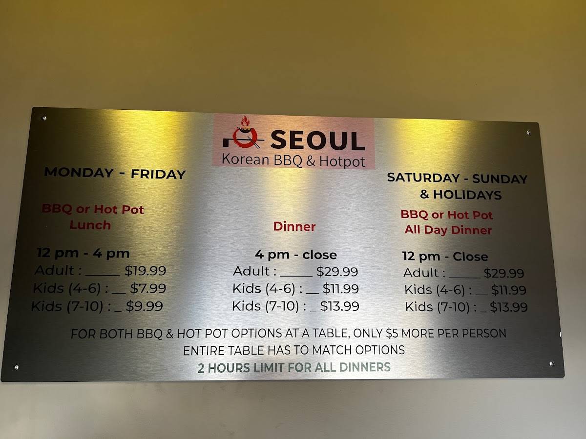 Carta de Seoul Korean BBQ & Hotpot, Mason