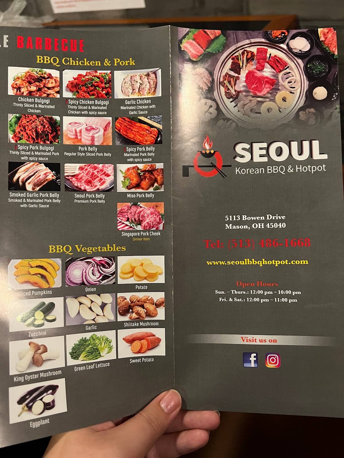 Carta de Seoul Korean BBQ & Hotpot, Mason