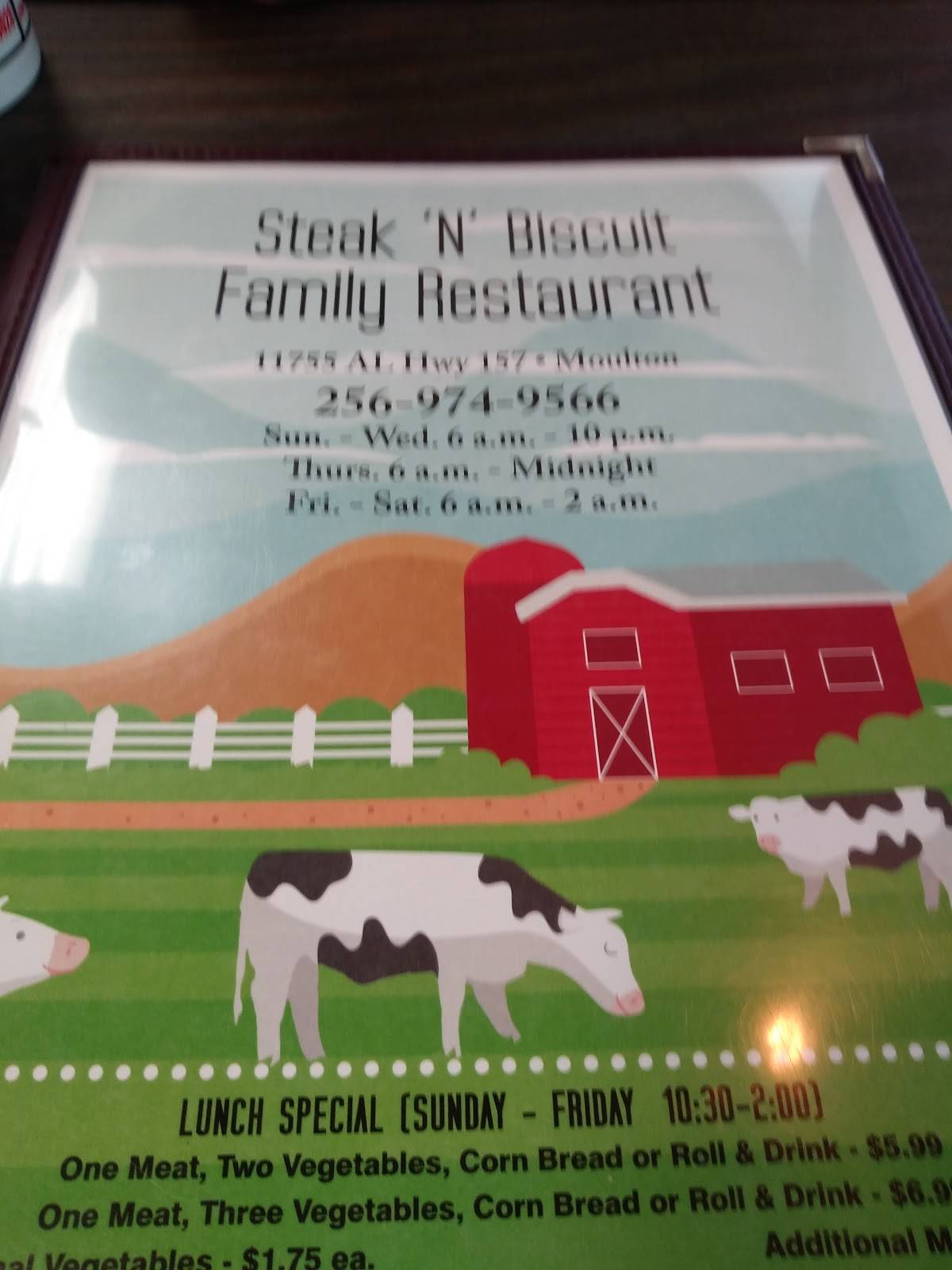 Menu at Steak N' Biscuit steakhouse, Moulton, AL157