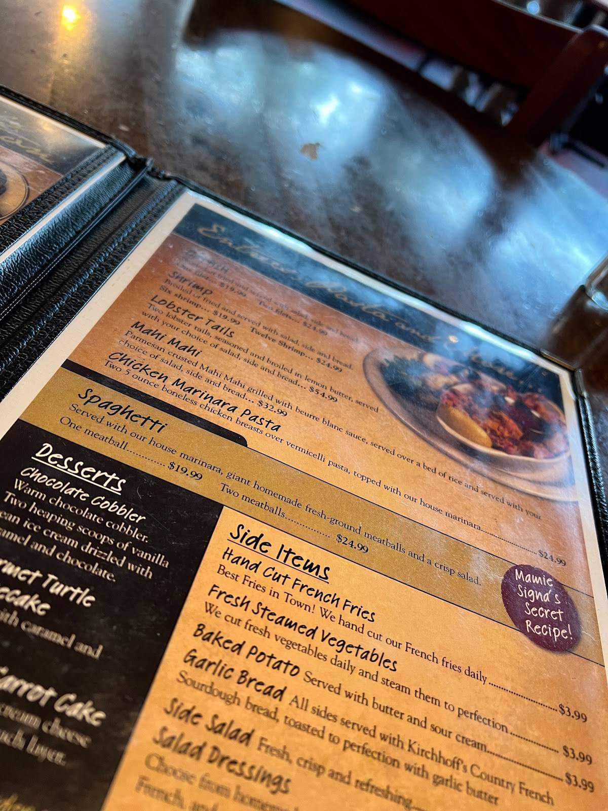 Menu at Doe's Eat Place steakhouse, Paducah