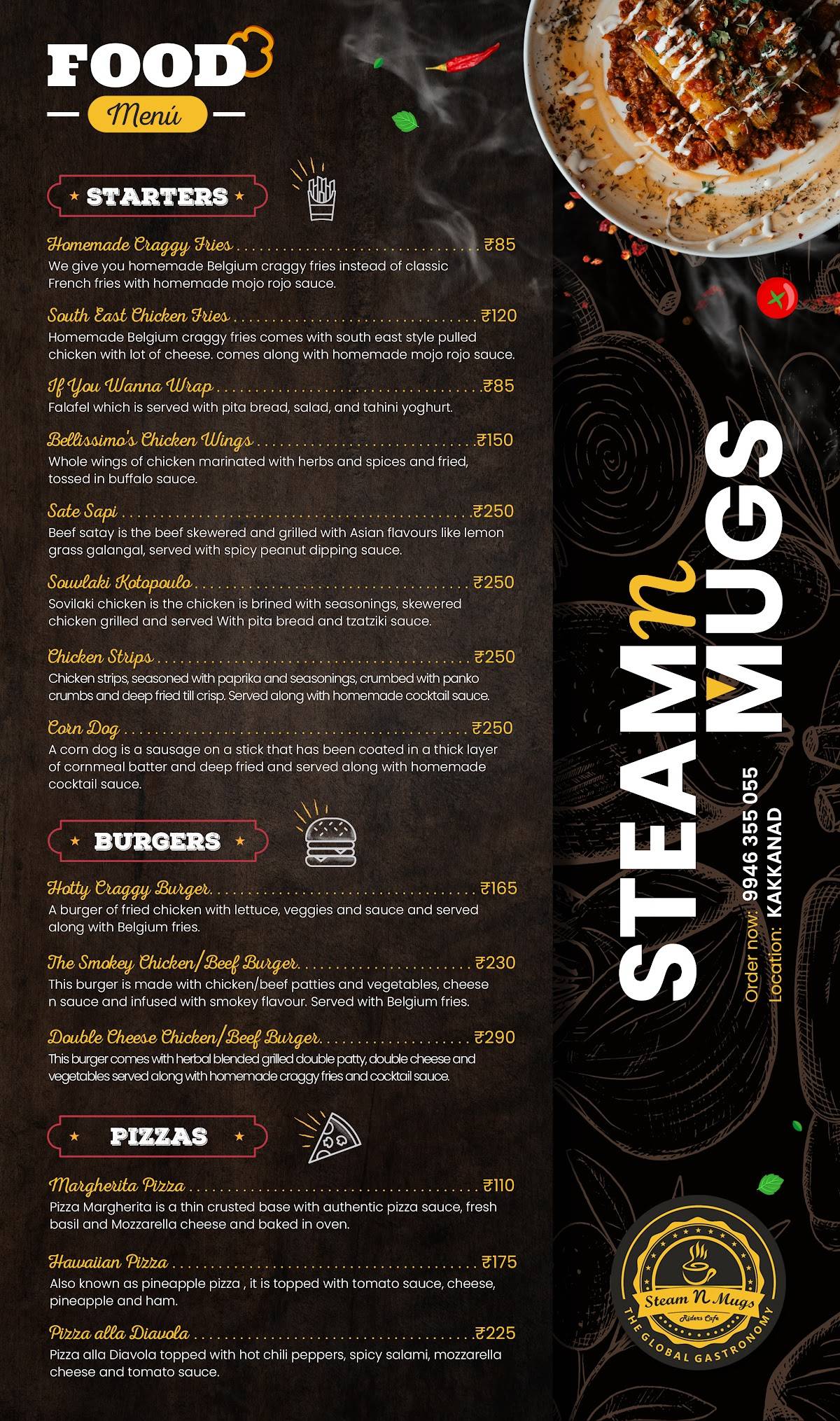 Menu at Steam N Mugs The global gastronomy, Kakkanad