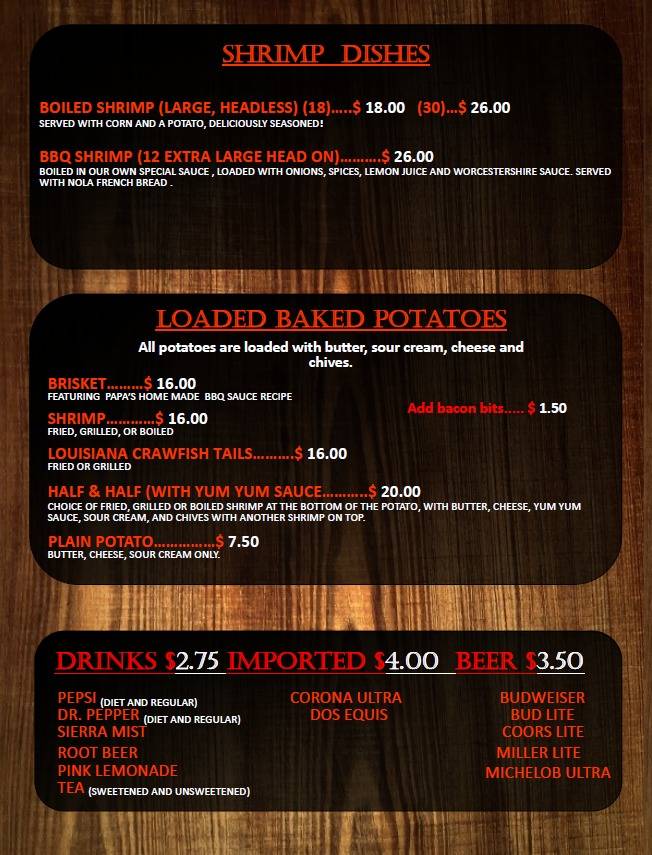 Menu at Stephens Heads or Tails Restaurant, Marksville