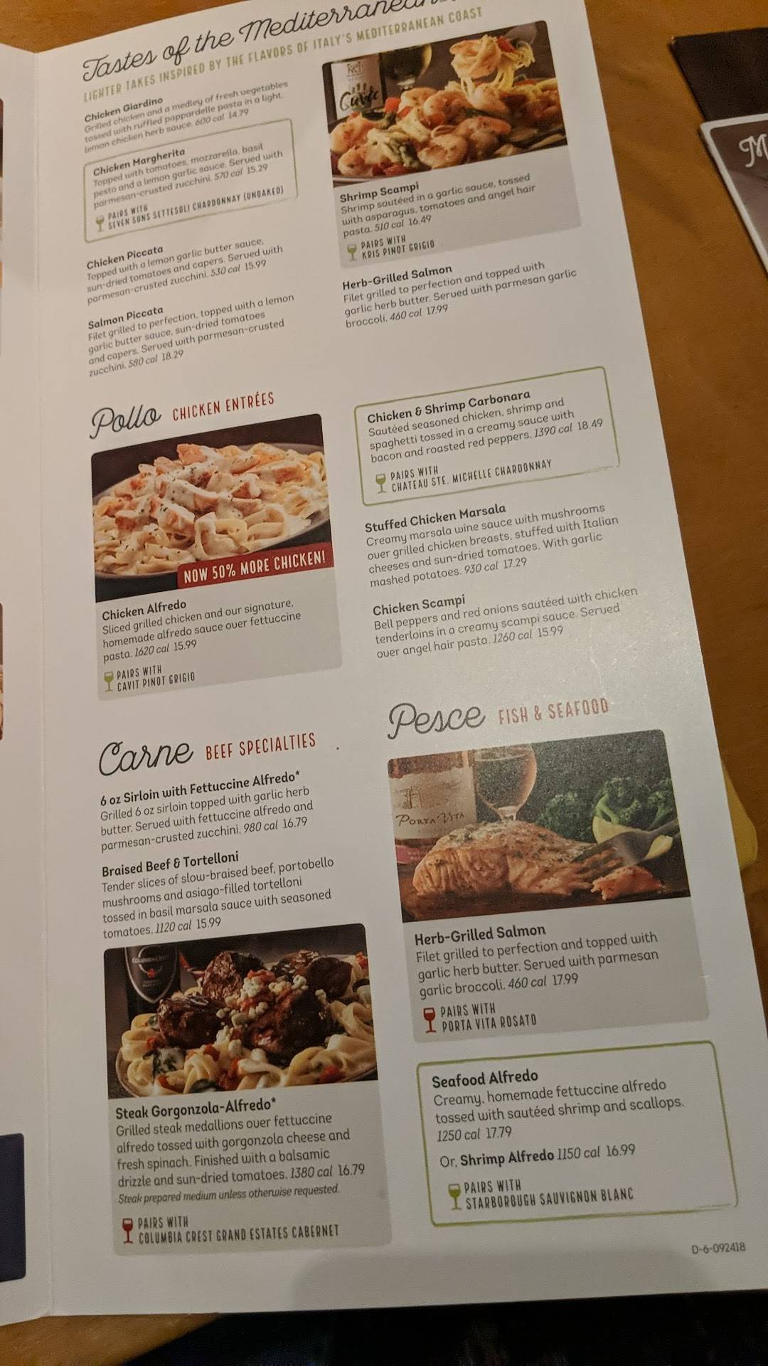 Menu at Olive Garden Italian Restaurant, Stillwater