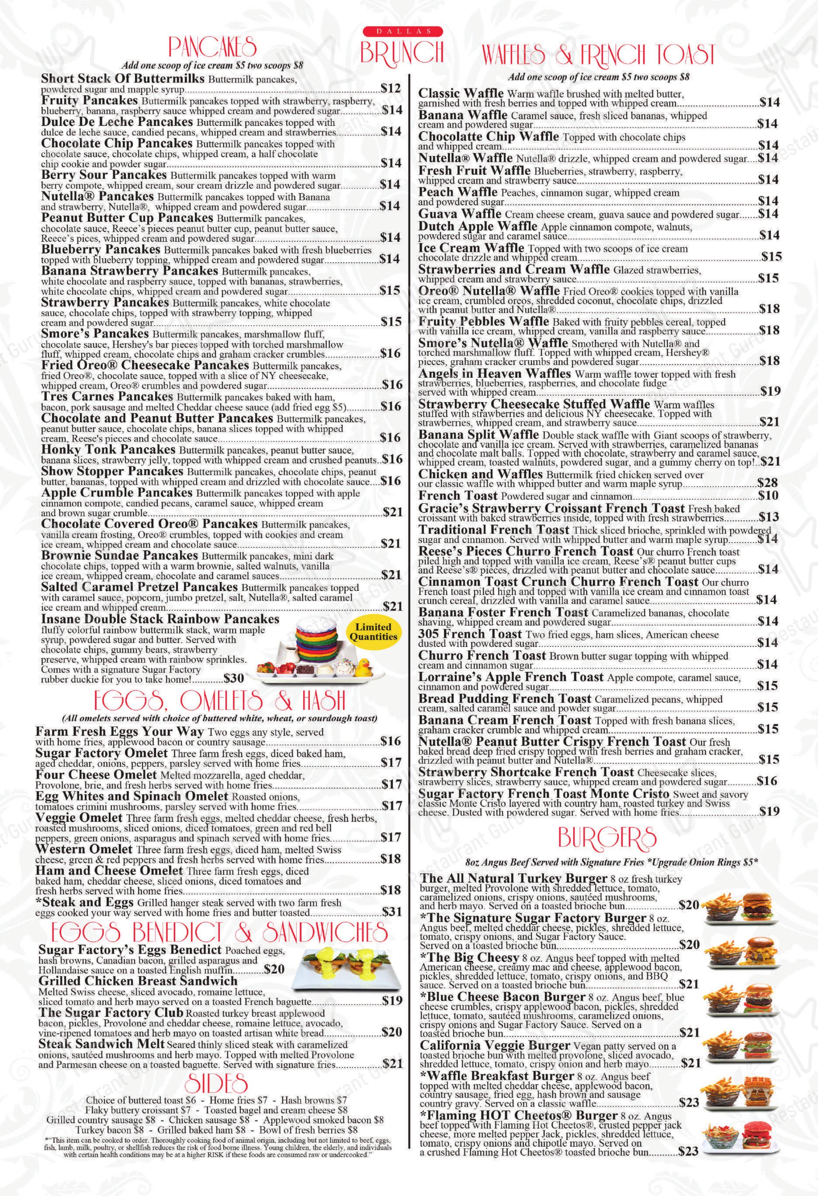 Menu at Sugar Factory Jacksonville restaurant, Jacksonville