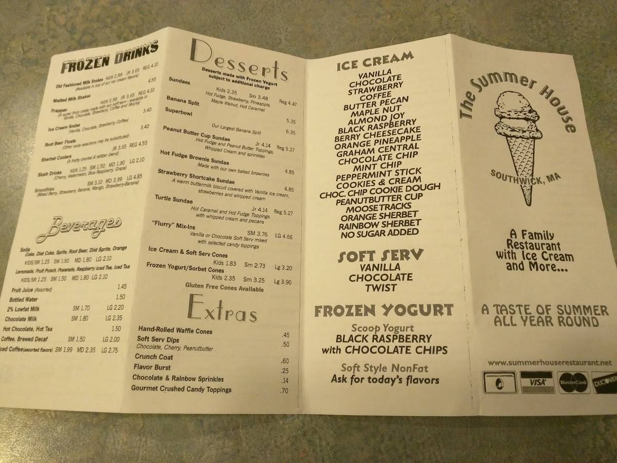 Menu at Summer House restaurant, Southwick