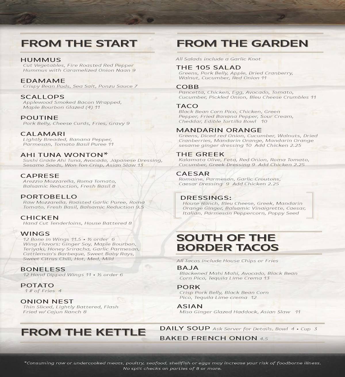 Menu at Table 105 pub & bar, Kane