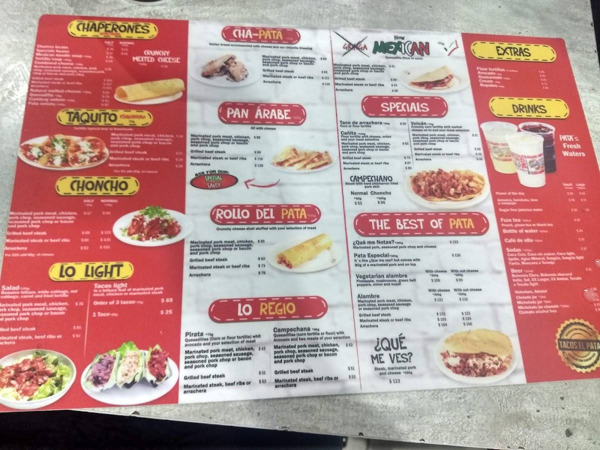 Carta del restaurante Tacos El Pata Suc Leones, Monterrey, Paseo del ...