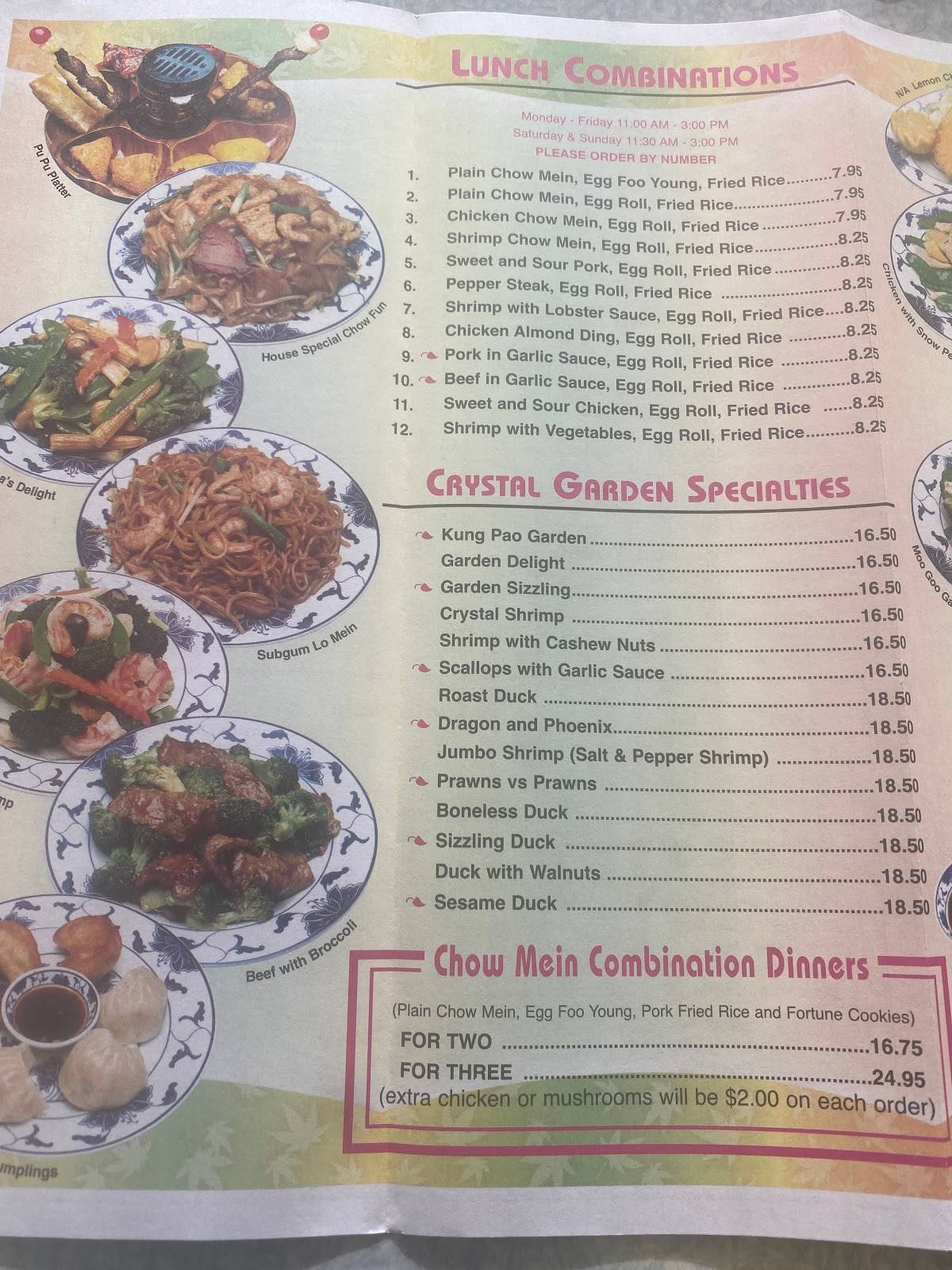 Menu at Crystal Garden restaurant, Minneapolis