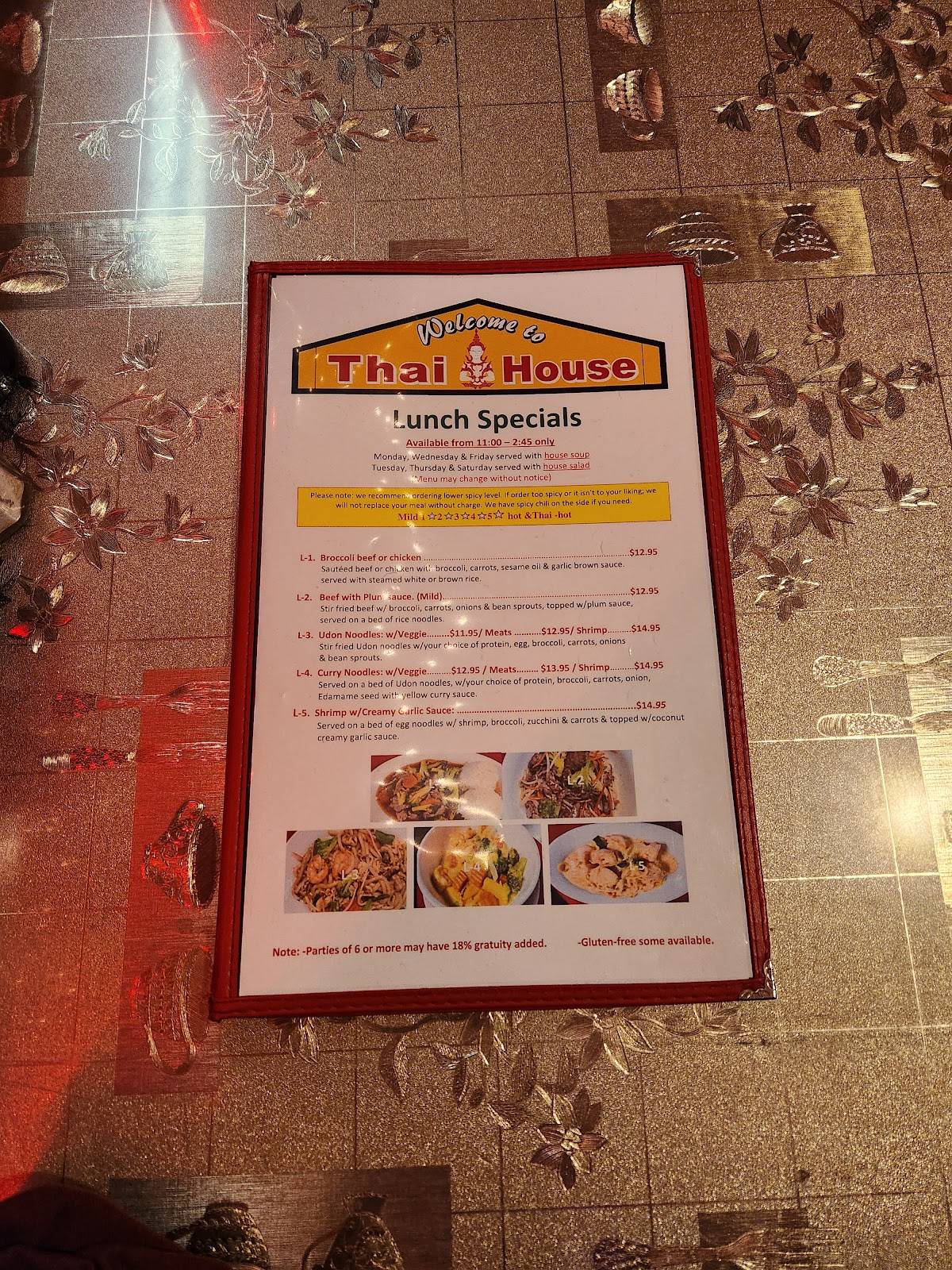 Menu at Thai House Restaurant, Eureka Springs
