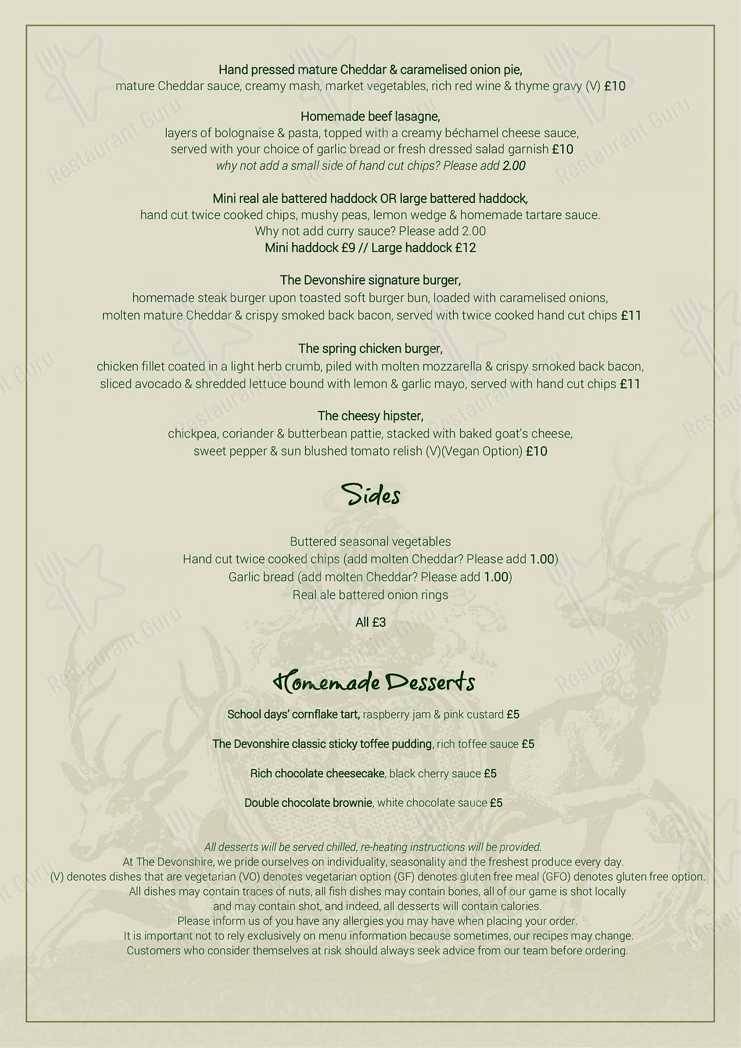 Menu at The Devonshire pub & bar, Nether Langwith, Rectory Rd