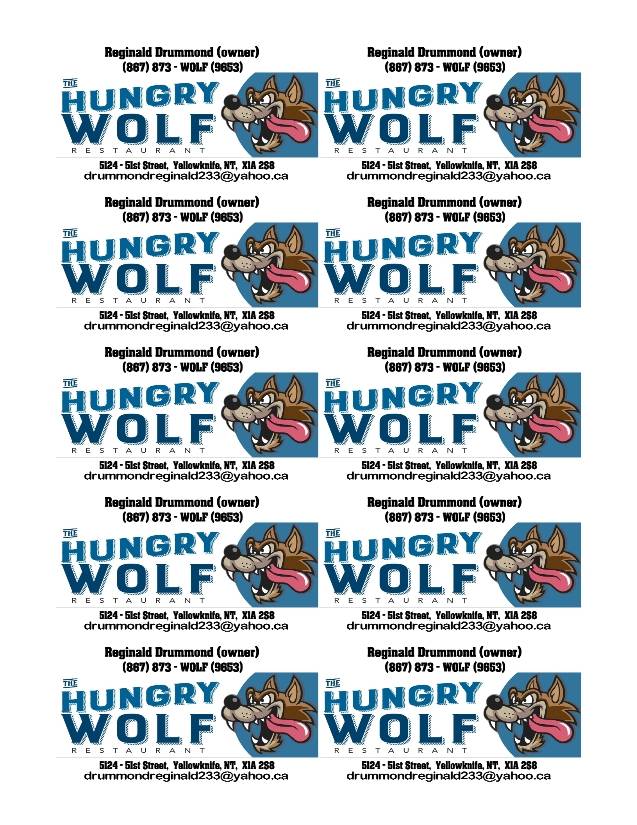 Menu at The Hungry Wolf Restaurant, Yellowknife