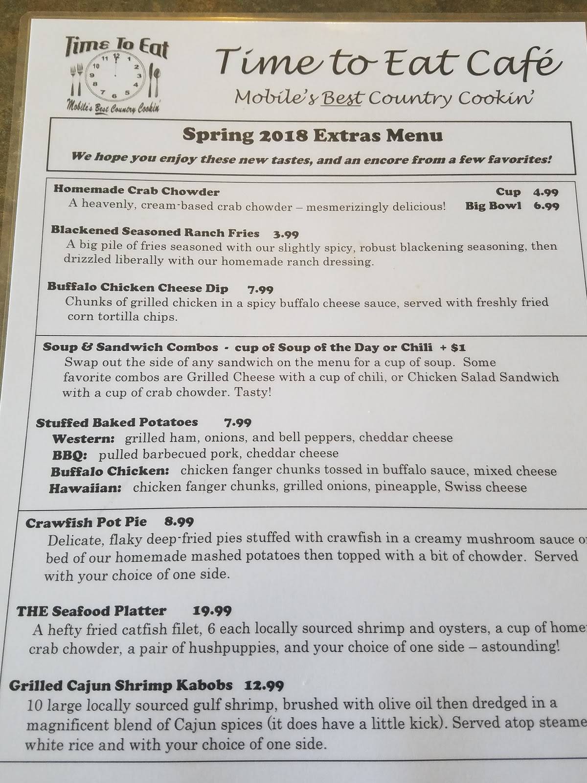 Menu at Time To Eat Café restaurant, Theodore