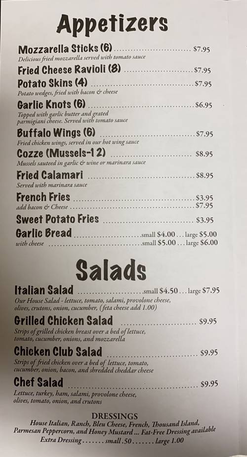 Menu at Tony's Pizza Elizabeth City pizzeria, Elizabeth City