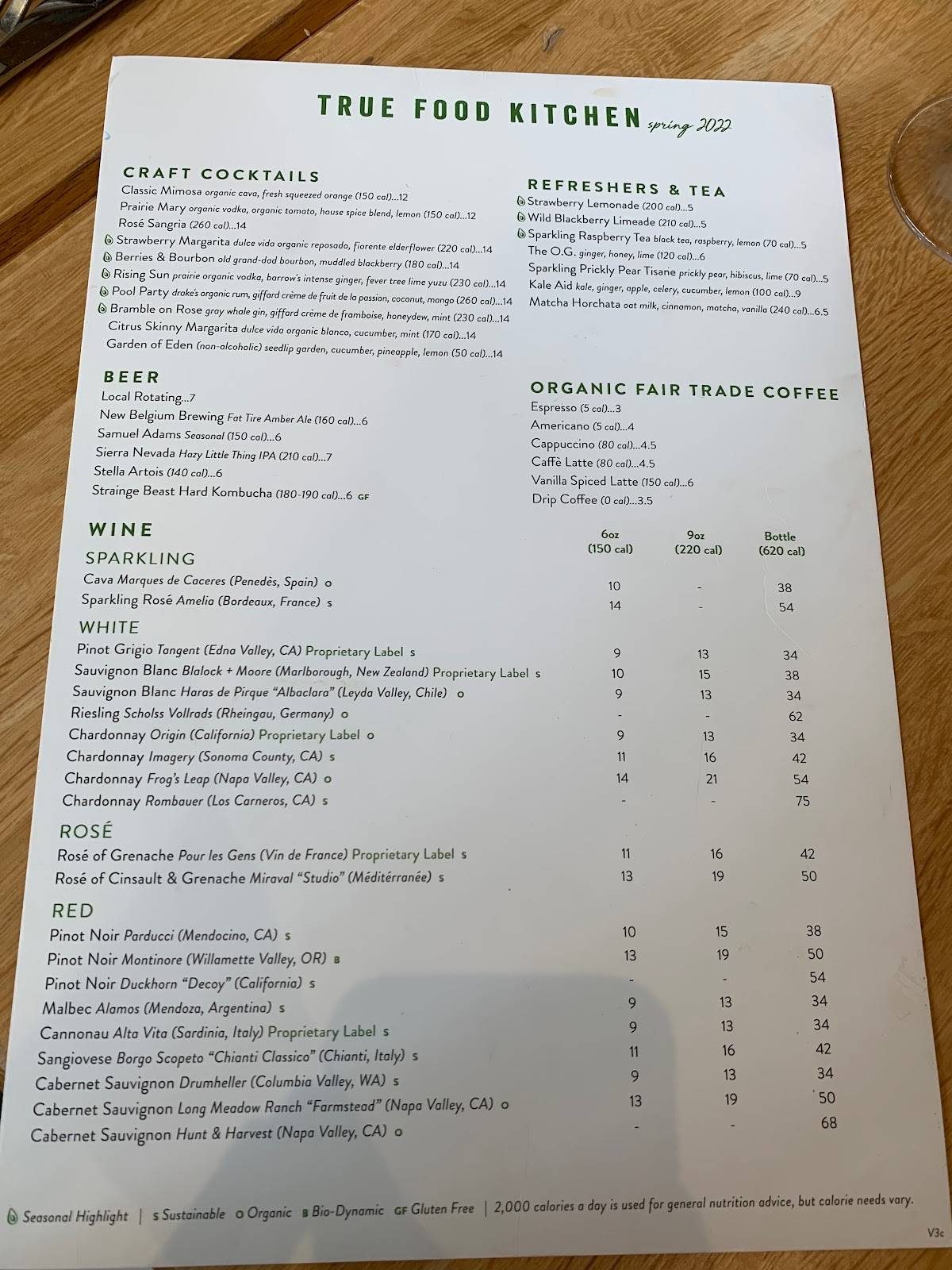 Menu at True Food Kitchen restaurant, Naples