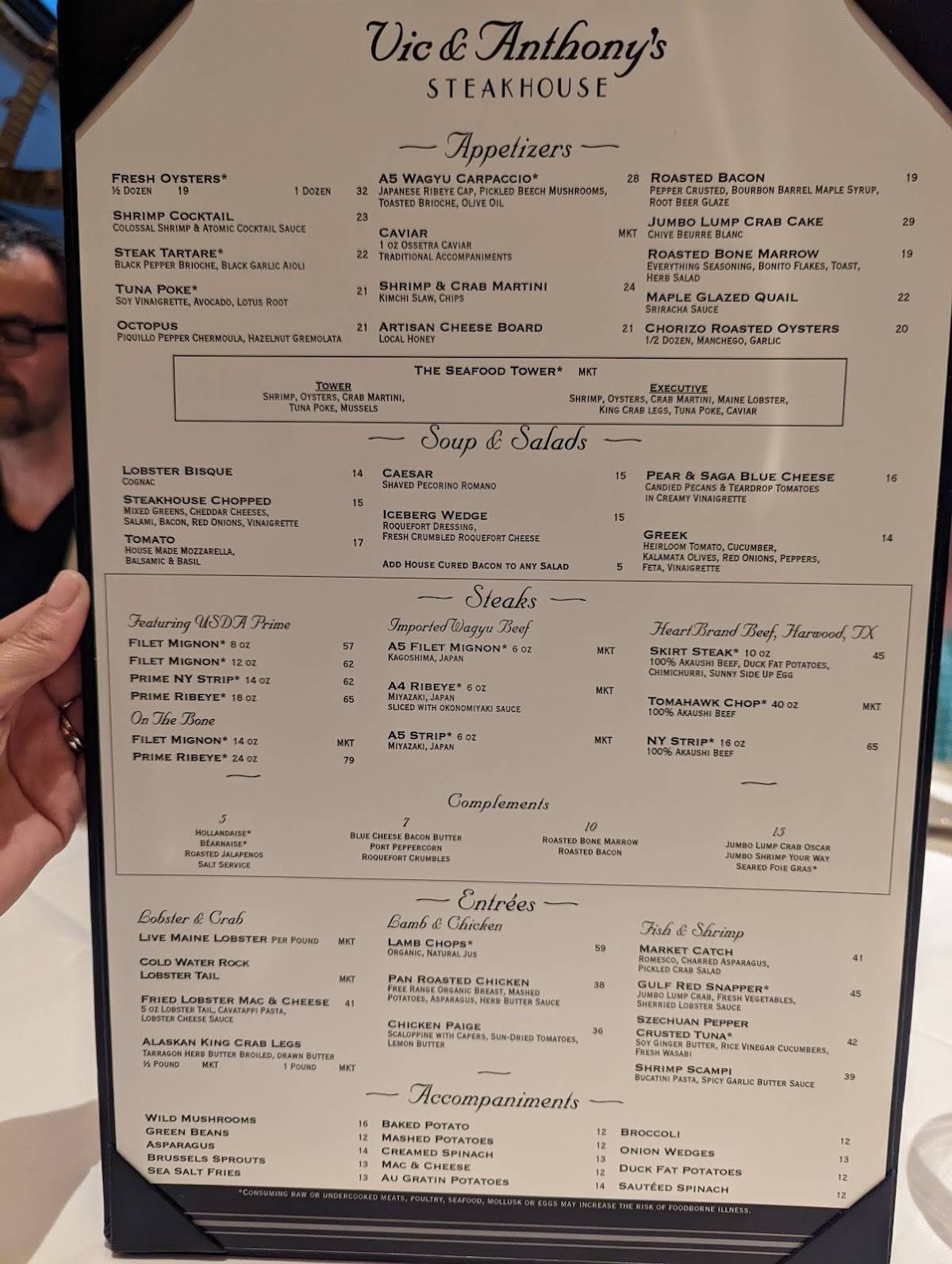 Menu at Vic & Anthonys Steakhouse, Houston