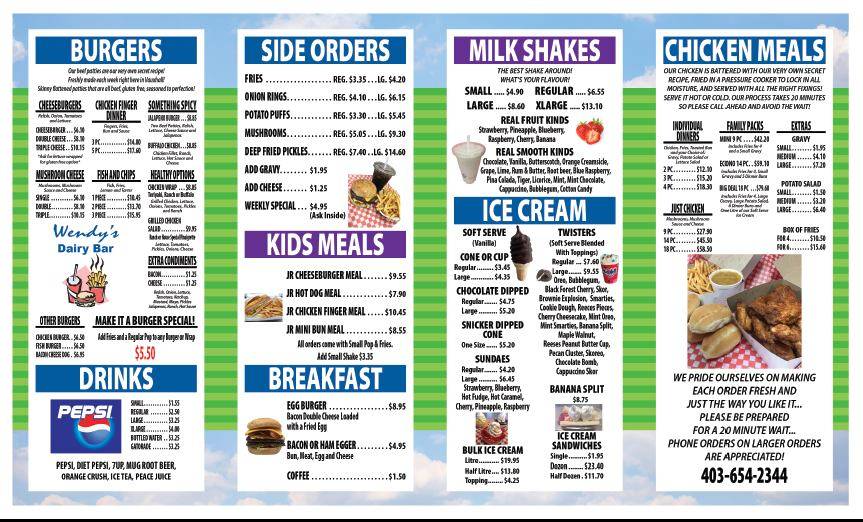 Menu at Wendy's Dairy Bar, Vauxhall