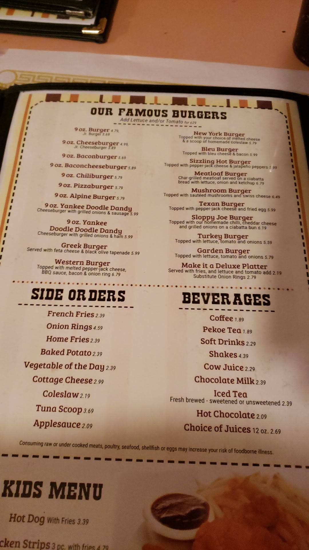 Menu at Yankee Kitchen Restaurant, Vienna Center