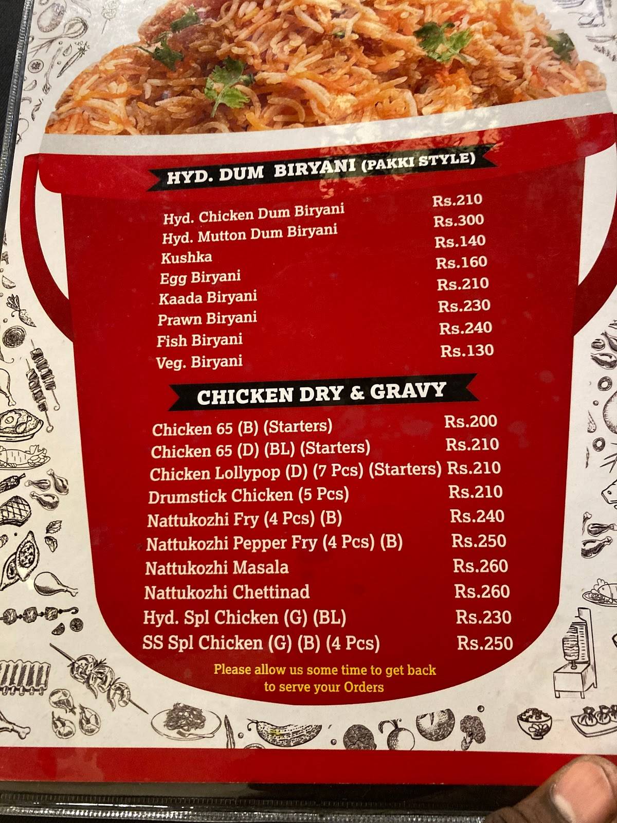 Menu At Ss Hyderabad Biryani Nungambakkam Chennai No