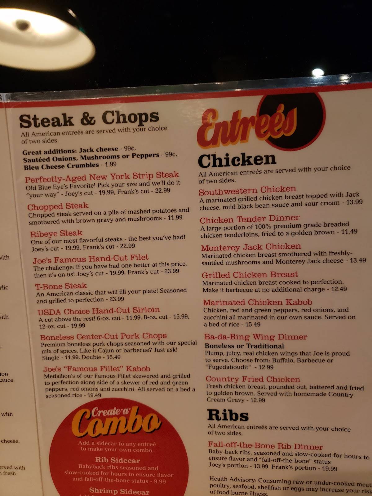 Menu at Amazing Joe's Grill restaurant, Muncie