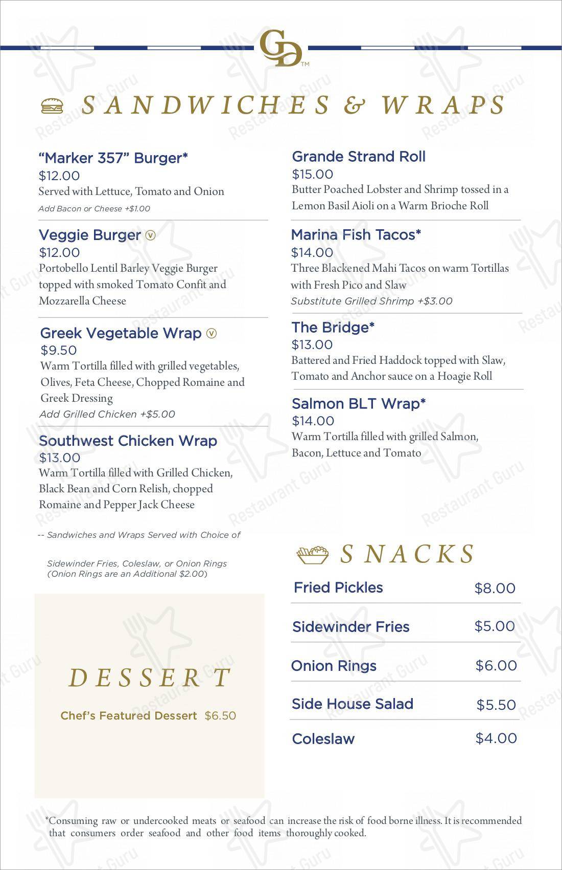 Menu at Anchor Café at Grande Dunes pub & bar, Myrtle Beach