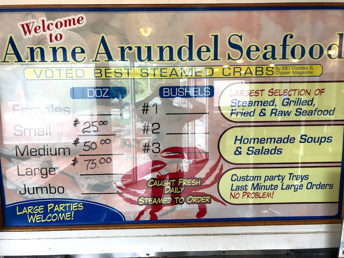 Menu at Anne Arundel Seafood restaurant, Pasadena