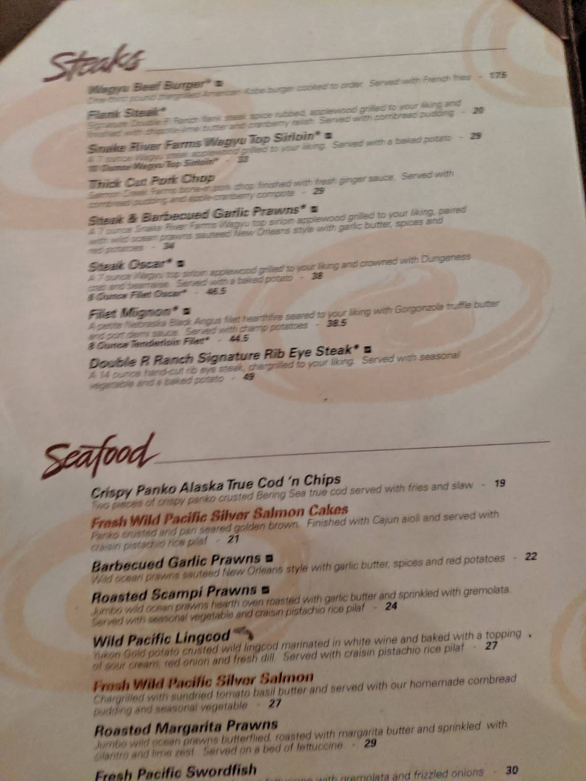 Menu at Anthony's Hearthfire Grill, Bellingham steakhouse, Bellingham