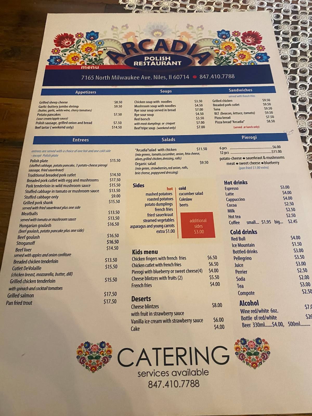 Menu at Arcadia Polish Restaurant, Niles, N Milwaukee Ave