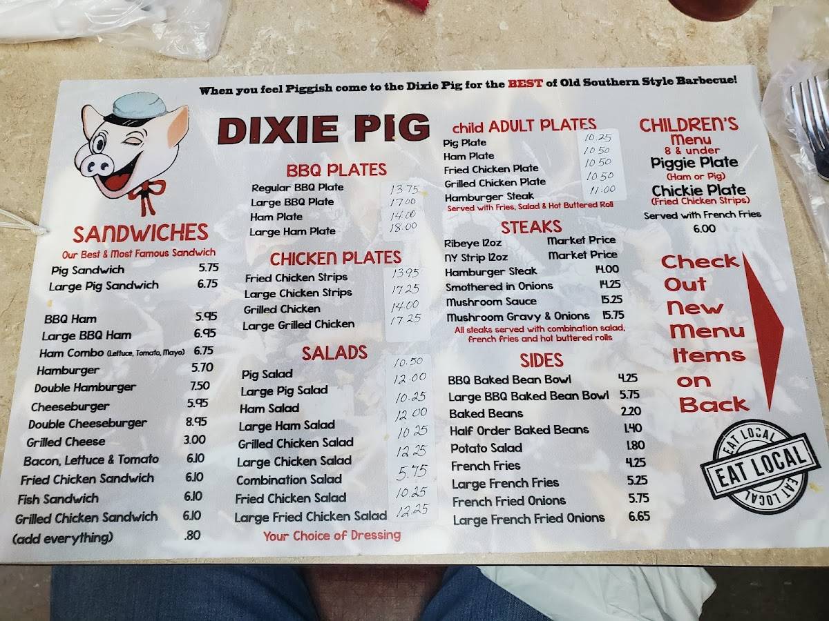 Menu At Dixie Pig BBQ, Blytheville