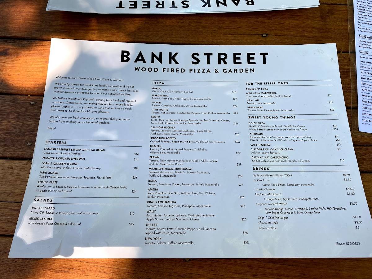 Menu at Bank Street Wood Fired Pizza & Garden pizzeria, Avenel